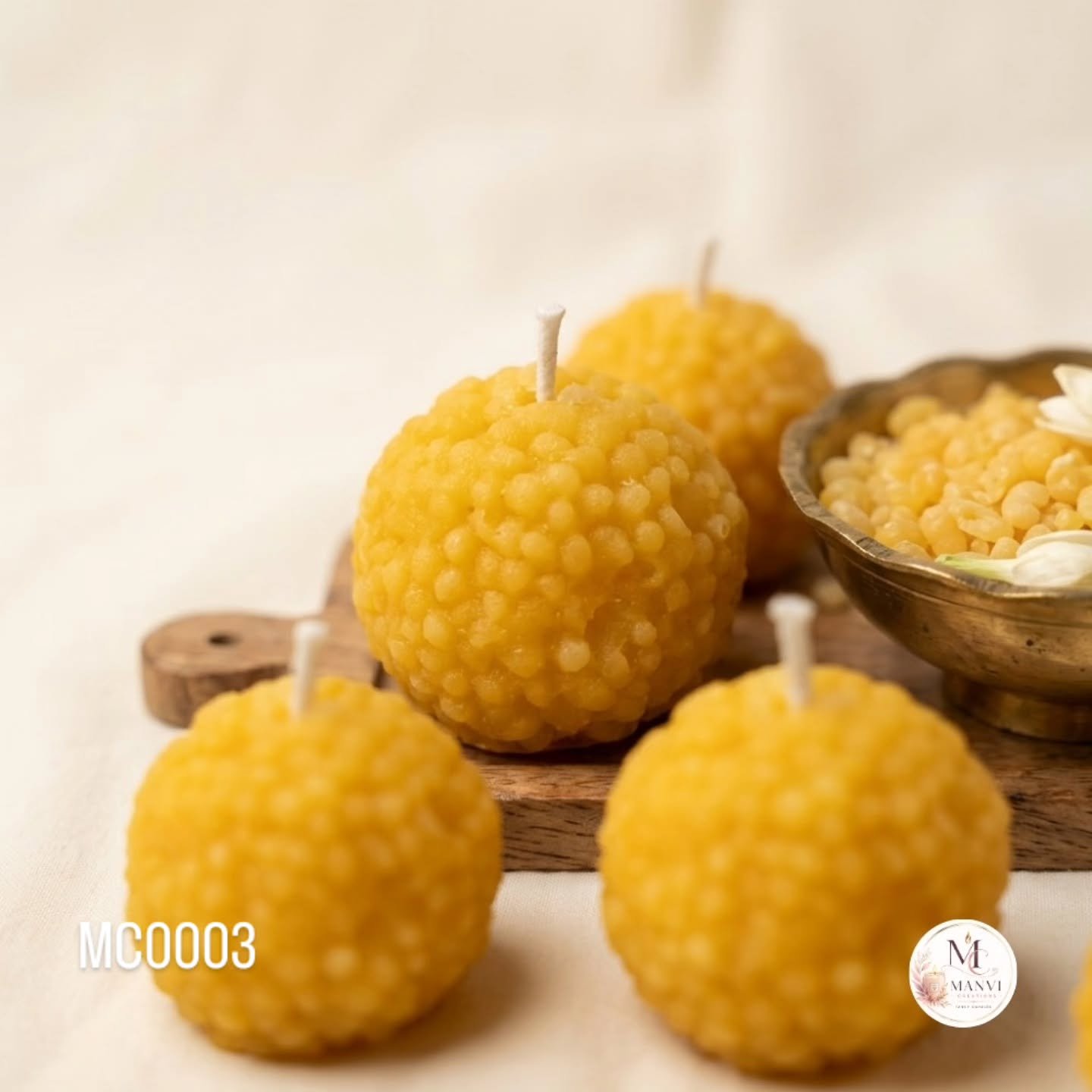 Handmade Boondi Motichoor Laddu Shaped Wax Candle (Festive Decorative Set of 4)